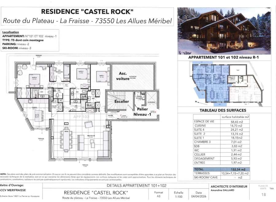 Discover this stunning T5 apartment in the prestigious 'Castel Rock' residence, located in Les Allues Méribel.