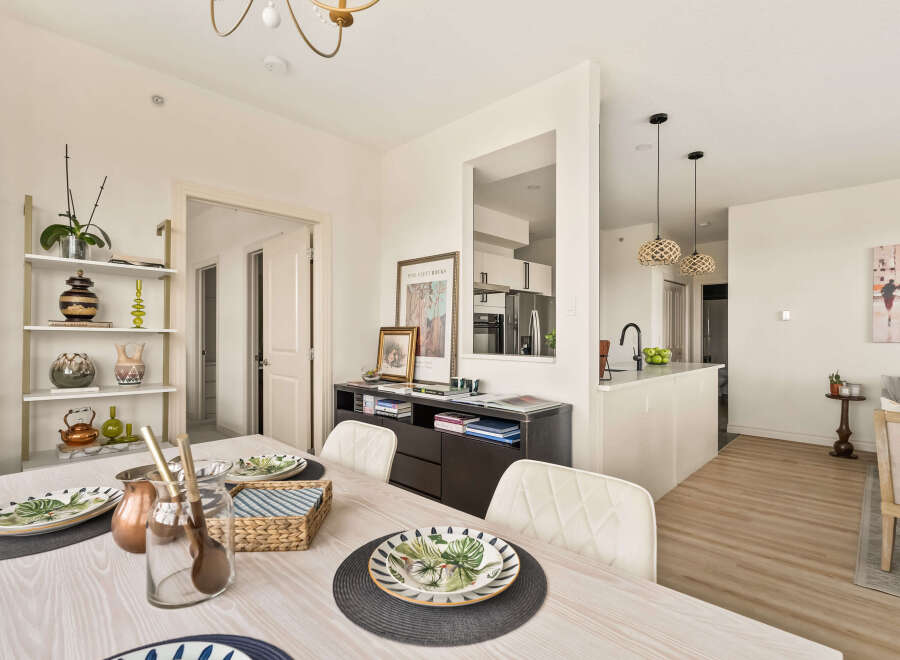 Step into this stunning property and be captivated by its elegant dining area.