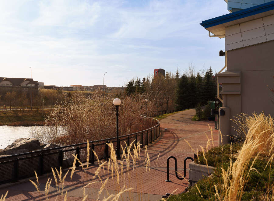 Discover the charm of this property, featuring a beautifully landscaped pathway perfect for leisurely strolls.