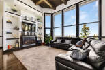Experience luxury living in this stunning property featuring a cozy fireplace and a modern entertainment setup.