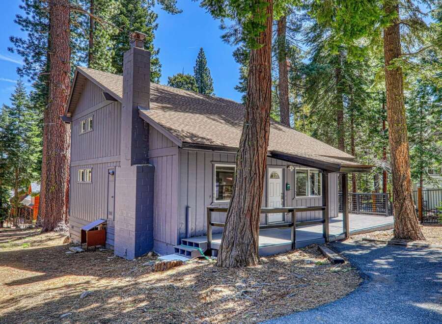 Nestled amidst towering trees, this charming cabin offers a serene escape.