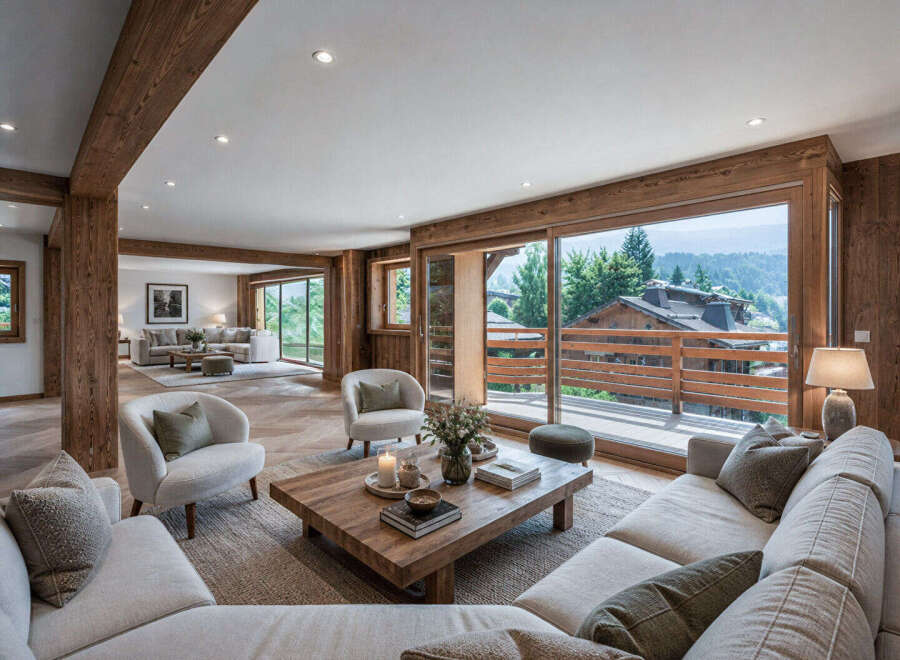 Experience luxury living in this stunning property, featuring expansive windows that frame breathtaking mountain views.