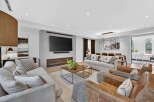 This stunning living room boasts a modern design with a cozy ambiance.