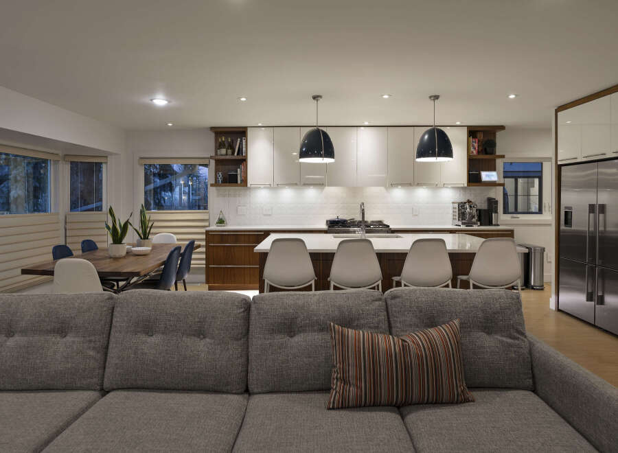 This stunning modern kitchen and living area is perfect for entertaining.