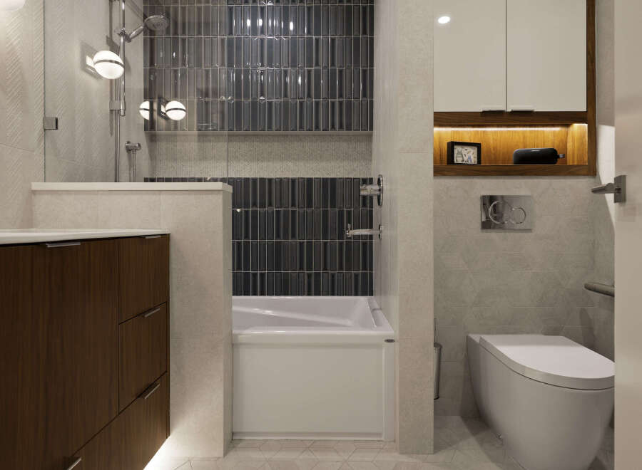 Step into modern luxury with this stunning bathroom design.