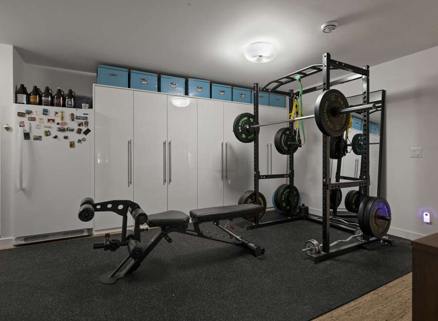 This home gym is the perfect space for fitness enthusiasts.