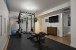 This home gym is the perfect space for a dedicated workout routine.