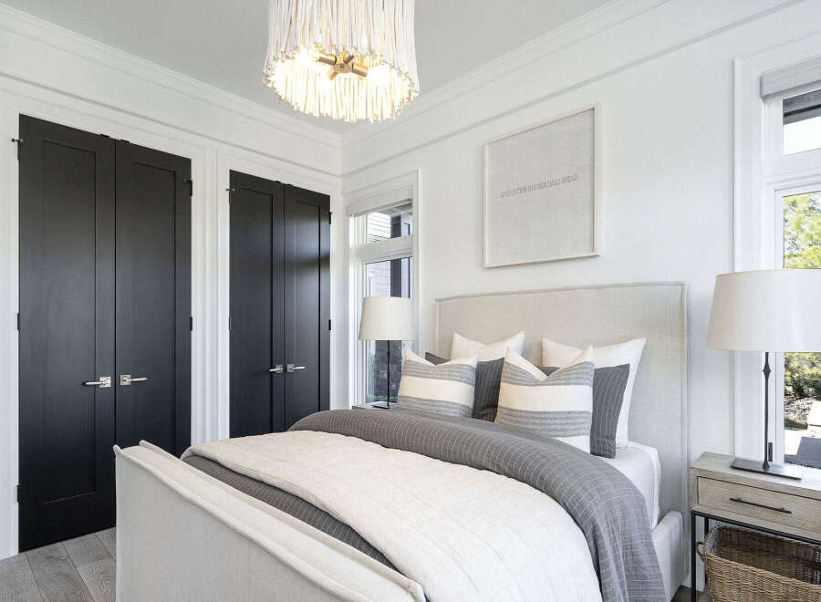 This stunning bedroom boasts a serene and inviting atmosphere, perfect for relaxation.
