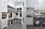 This stunning laundry room and mudroom combination offers both functionality and style.