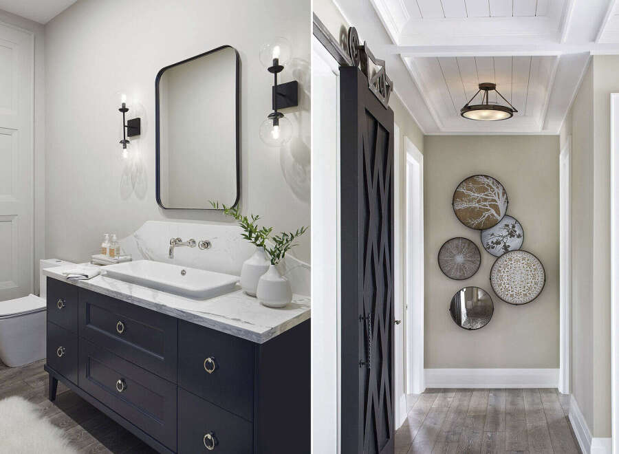 Discover a beautifully designed bathroom and hallway, perfect for modern living.
