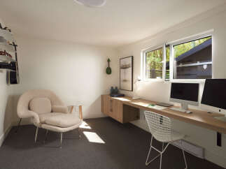 This modern home office offers a bright and airy workspace, perfect for productivity.