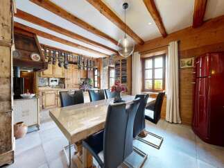 Step into rustic elegance with this stunning dining room.