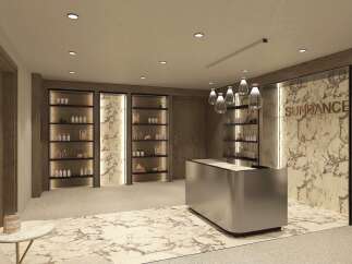 Step into luxury at this stunning spa reception area.
