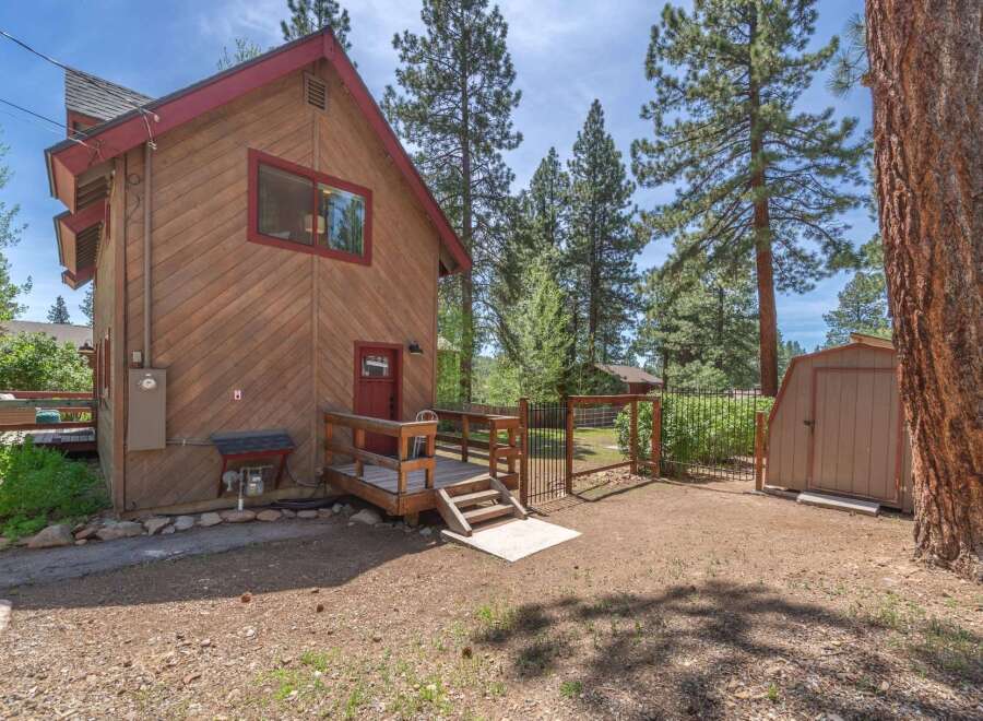 Nestled amidst towering trees, this charming cabin offers a serene escape.