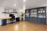 This stunning home office boasts a modern design with ample storage and workspace.