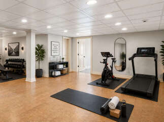 Transform your home into a personal fitness sanctuary with this well-equipped gym space.