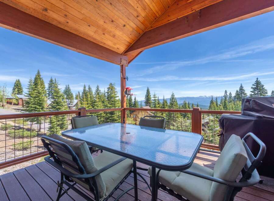 Enjoy breathtaking mountain views from this stunning outdoor deck.