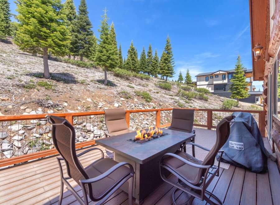 Enjoy the stunning mountain views from this luxurious outdoor deck.