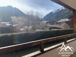 Experience the charm of mountain living with this property offering stunning views of snow-capped peaks and a picturesque village.