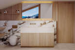 This stunning bathroom boasts a luxurious design with a modern touch.