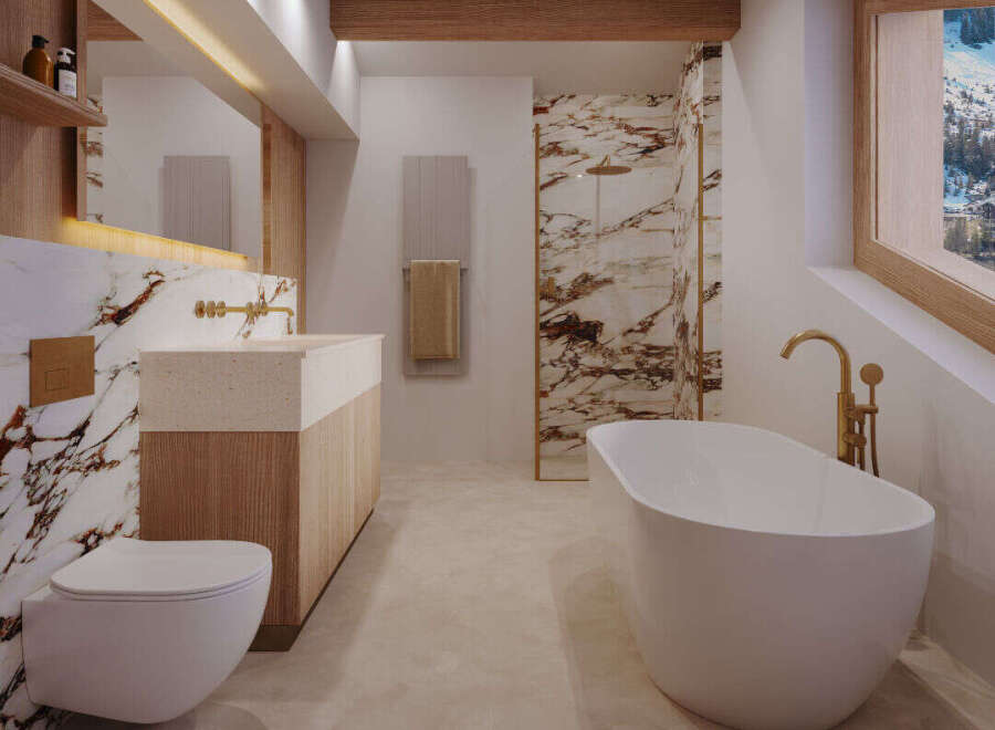 Experience luxury in this stunning bathroom featuring a modern design and high-end finishes.