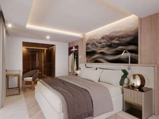 Experience luxury in this stunning bedroom, featuring a modern design and elegant finishes.