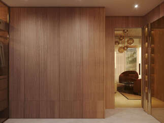 Step into luxury with this stunning property featuring exquisite wooden paneling and a modern design.