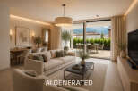 Experience modern living in this beautifully designed open-concept space, featuring a spacious living area with a plush sofa and a sleek coffee table.