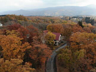 Nestled amidst a vibrant tapestry of autumn foliage, this charming property offers a serene escape.