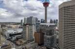 Explore the stunning Calgary skyline with this captivating aerial view.
