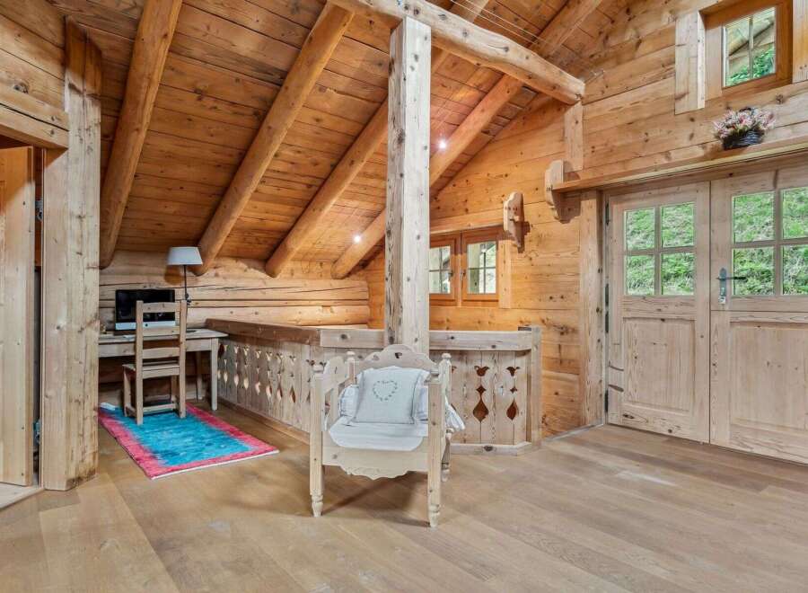 Step into a rustic haven with this stunning wooden interior.