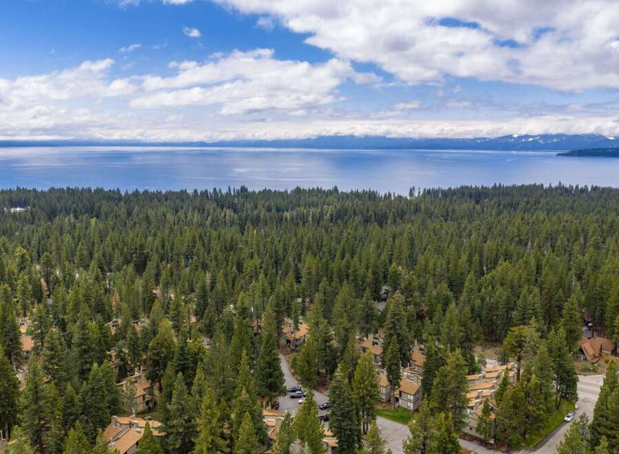 Discover a stunning property nestled amidst a lush forest with breathtaking lake views.