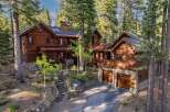 Nestled amidst towering trees, this stunning wooden cabin offers a serene retreat.