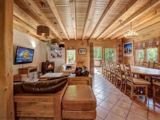 Step into a cozy and inviting chalet, perfect for a mountain getaway.