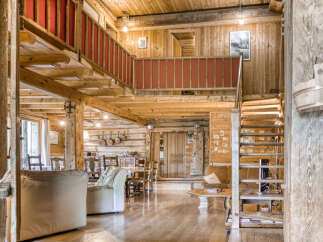 Step into rustic elegance with this stunning wooden interior.