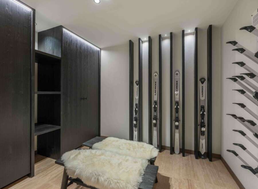 This stunning ski storage room is the perfect addition to any luxury property.