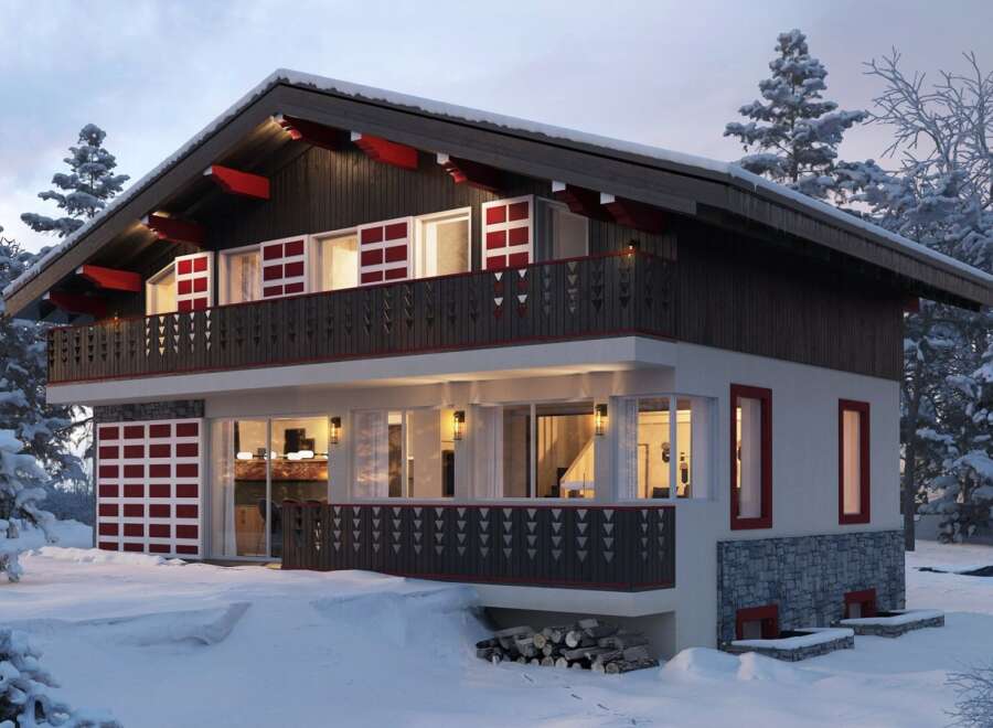This stunning chalet-style home offers a perfect blend of modern comfort and alpine charm.