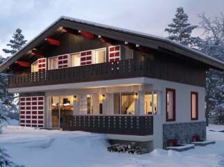 This stunning chalet-style home offers a perfect blend of modern comfort and alpine charm.