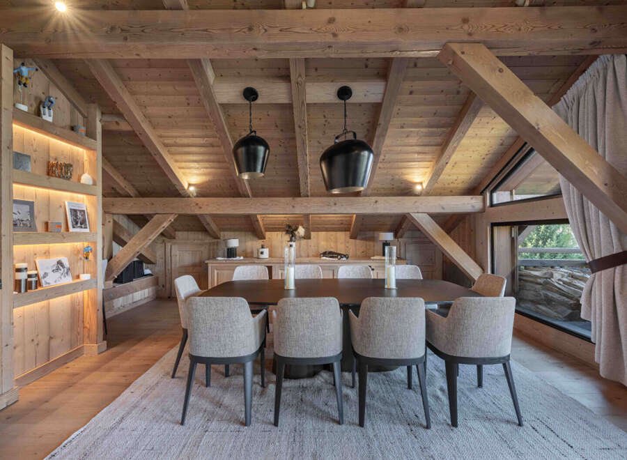 Experience the epitome of rustic elegance in this stunning dining room.