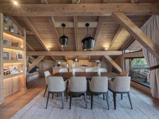 Experience the epitome of rustic elegance in this stunning dining room.
