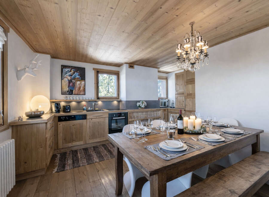 Experience rustic elegance in this charming dining area.