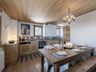 Experience rustic elegance in this charming dining area.