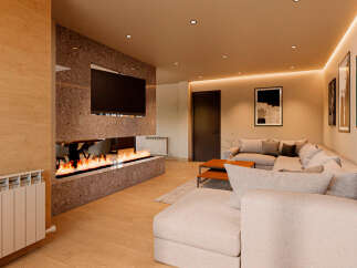 Experience luxury living in this stunning property featuring a modern fireplace and a sleek TV setup, perfect for cozy evenings.