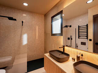 Step into a modern oasis with this stunning bathroom design.
