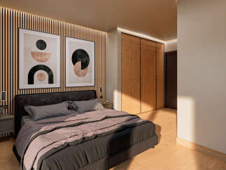 Step into a serene bedroom retreat, where modern design meets comfort.