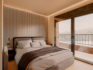 Experience luxury in this stunning bedroom featuring a modern design and elegant finishes.