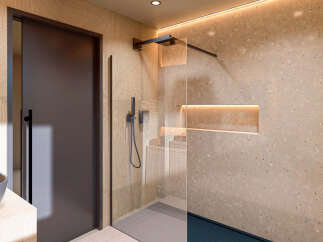 Step into a modern oasis with this stunning bathroom design.
