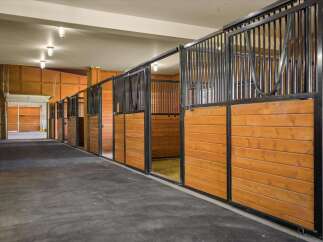 Discover the charm of this equestrian property, featuring well-maintained horse stalls.