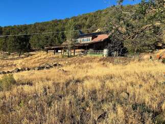 Discover this rustic cabin nestled on a hillside, offering a unique blend of natural beauty and secluded living.