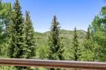 Experience breathtaking mountain views from this stunning property, nestled amidst lush greenery and towering trees.